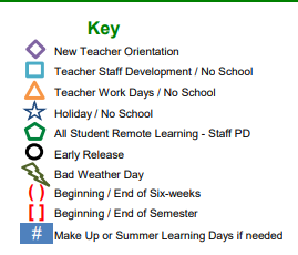 District School Academic Calendar Legend for Silver Creek Elementary