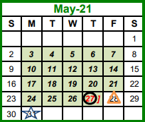 District School Academic Calendar for Walnut Creek Elementary for May 2021