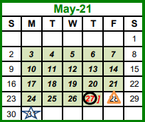 District School Academic Calendar for Azle Junior High South for May 2021