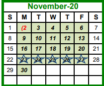 District School Academic Calendar for Tarrant Co J J A E P for November 2020