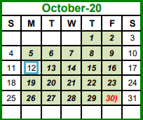 District School Academic Calendar for Azle Elementary for October 2020