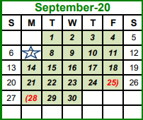 District School Academic Calendar for Tarrant Co J J A E P for September 2020