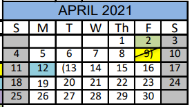 District School Academic Calendar for Matagorda Co J J A E P for April 2021