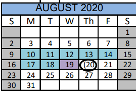 District School Academic Calendar for Matagorda Co J J A E P for August 2020