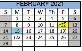 District School Academic Calendar for Matagorda Co J J A E P for February 2021