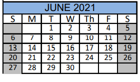 District School Academic Calendar for Bay City J H for June 2021