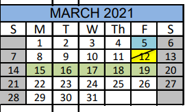 District School Academic Calendar for Matagorda Co J J A E P for March 2021