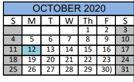 District School Academic Calendar for Bay City J H for October 2020