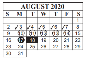 District School Academic Calendar for West Brook Sr High School for August 2020