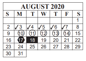 District School Academic Calendar for M L King Middle for August 2020