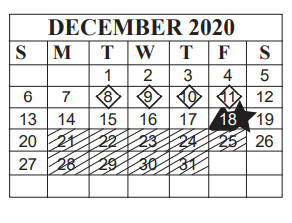 District School Academic Calendar for O C Taylor Ctr for December 2020