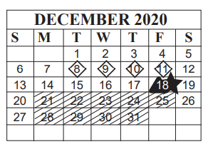 District School Academic Calendar for Pietzsch/mac Arthur Elementary for December 2020