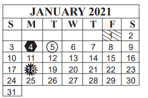 District School Academic Calendar for O C Taylor Ctr for January 2021