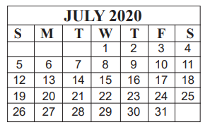 District School Academic Calendar for Fehl-Price Classical Academy for July 2020