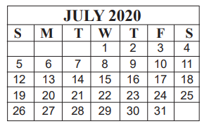 District School Academic Calendar for Bingman Head Start for July 2020