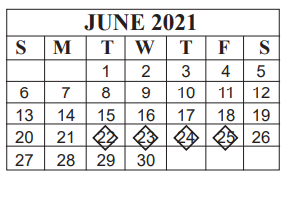 District School Academic Calendar for M L King Middle for June 2021