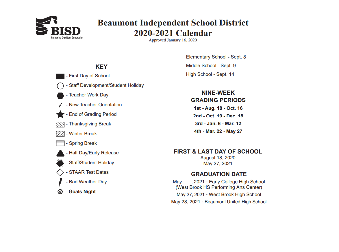 Beaumont Isd Calendar