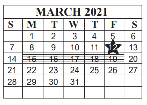 District School Academic Calendar for M L King Middle for March 2021