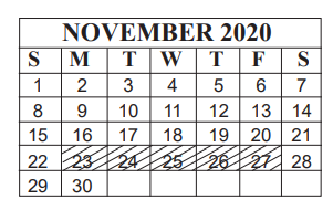 District School Academic Calendar for Jones Clark Elementary School for November 2020