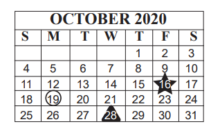 District School Academic Calendar for South Park Middle for October 2020