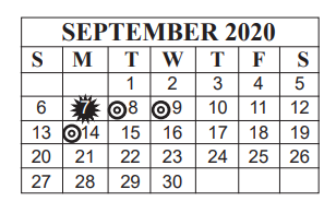 District School Academic Calendar for Bingman Head Start for September 2020