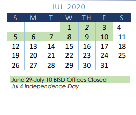 District School Academic Calendar for Fadden-mckeown-chambliss Elementar for July 2020