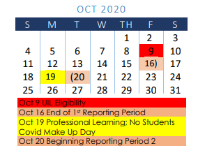District School Academic Calendar for Fadden-mckeown-chambliss Elementar for October 2020