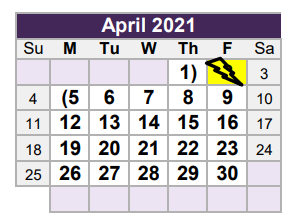 District School Academic Calendar for Walker Creek Elementary for April 2021