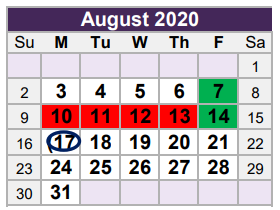 District School Academic Calendar for Alliene Mullendore Elementary for August 2020