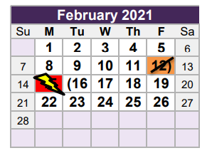 District School Academic Calendar for North Ridge Middle for February 2021