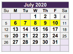 District School Academic Calendar for Snow Heights Elementary for July 2020