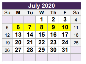 District School Academic Calendar for North Ridge Middle for July 2020