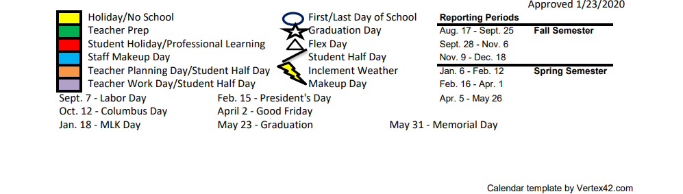 District School Academic Calendar Key for W A Porter Elementary