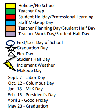 District School Academic Calendar Legend for North Ridge Elementary