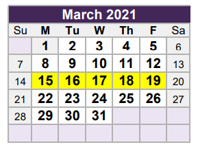 District School Academic Calendar for South Birdville Elementary for March 2021