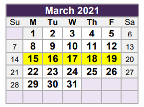 District School Academic Calendar for Smithfield Middle for March 2021