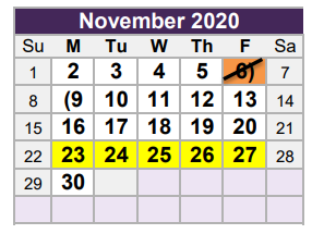 District School Academic Calendar for W T Francisco Elementary for November 2020