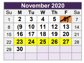 District School Academic Calendar for North Oaks Middle for November 2020