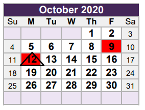 District School Academic Calendar for North Ridge Middle for October 2020