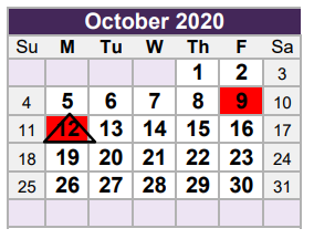 District School Academic Calendar for Smithfield Middle for October 2020