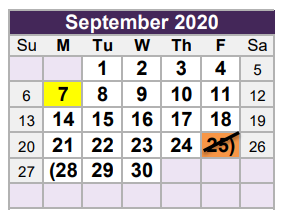 District School Academic Calendar for North Ridge Middle for September 2020
