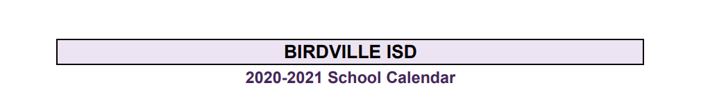 District School Academic Calendar for Birdville Elementary