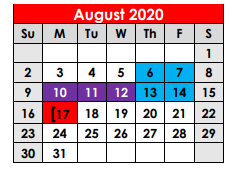 District School Academic Calendar for Borger Intermediate for August 2020