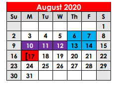 District School Academic Calendar for Crockett Elementary for August 2020