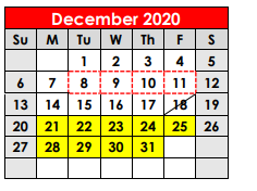 District School Academic Calendar for C H A M P S for December 2020