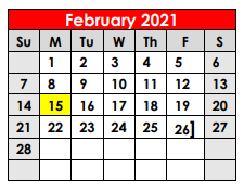 District School Academic Calendar for C H A M P S for February 2021