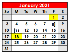 District School Academic Calendar for Crockett Elementary for January 2021