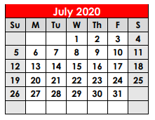 District School Academic Calendar for Gateway El for July 2020