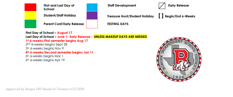 District School Academic Calendar Key for C H A M P S