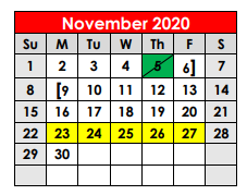 District School Academic Calendar for Borger H S for November 2020